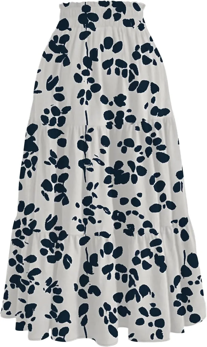 Boho Skirts for Women Floral Pleated Summer Skirt Tummy Control Elegant Dress Vacation Holiday Spring Outfits