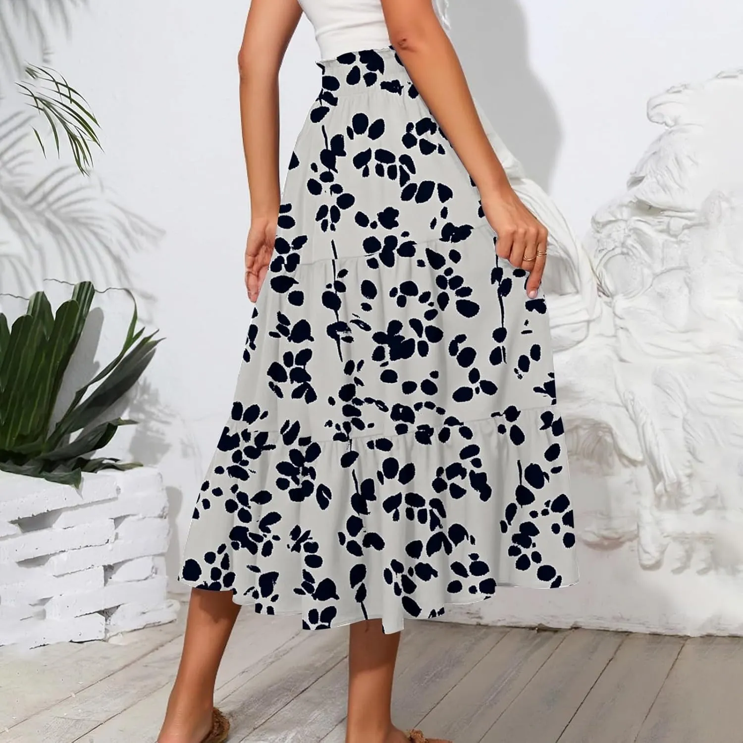 Boho Skirts for Women Floral Pleated Summer Skirt Tummy Control Elegant Dress Vacation Holiday Spring Outfits