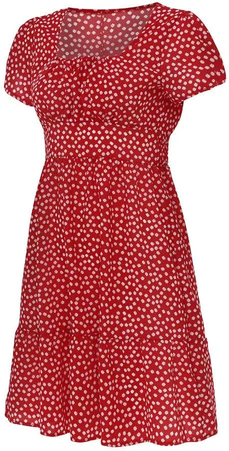 Boho Sundress Womens Floral Dresses 2024 Short Sleeve Corset Milkmaid Summer Ruffle Tiered Puff Casual Swing Mini