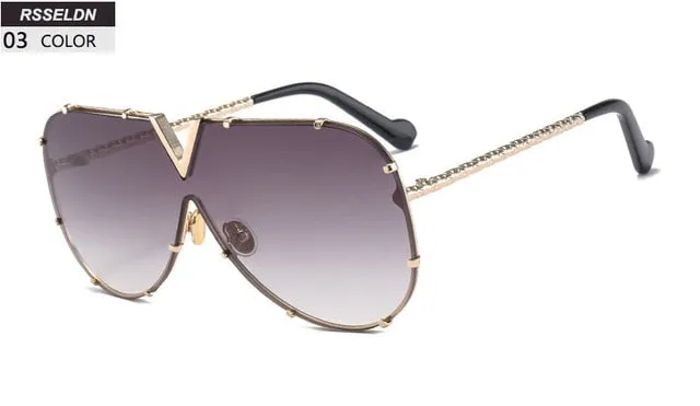Brand Designer Metal Frame Oversized Sunglasses