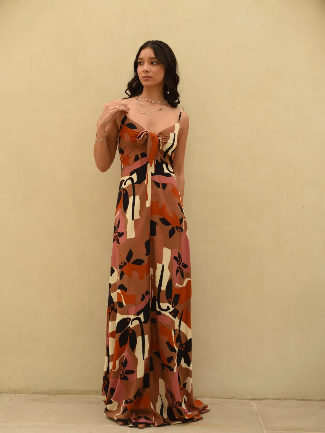 Brown Cotton & Rayon Sunset Serenade Maxi Dress