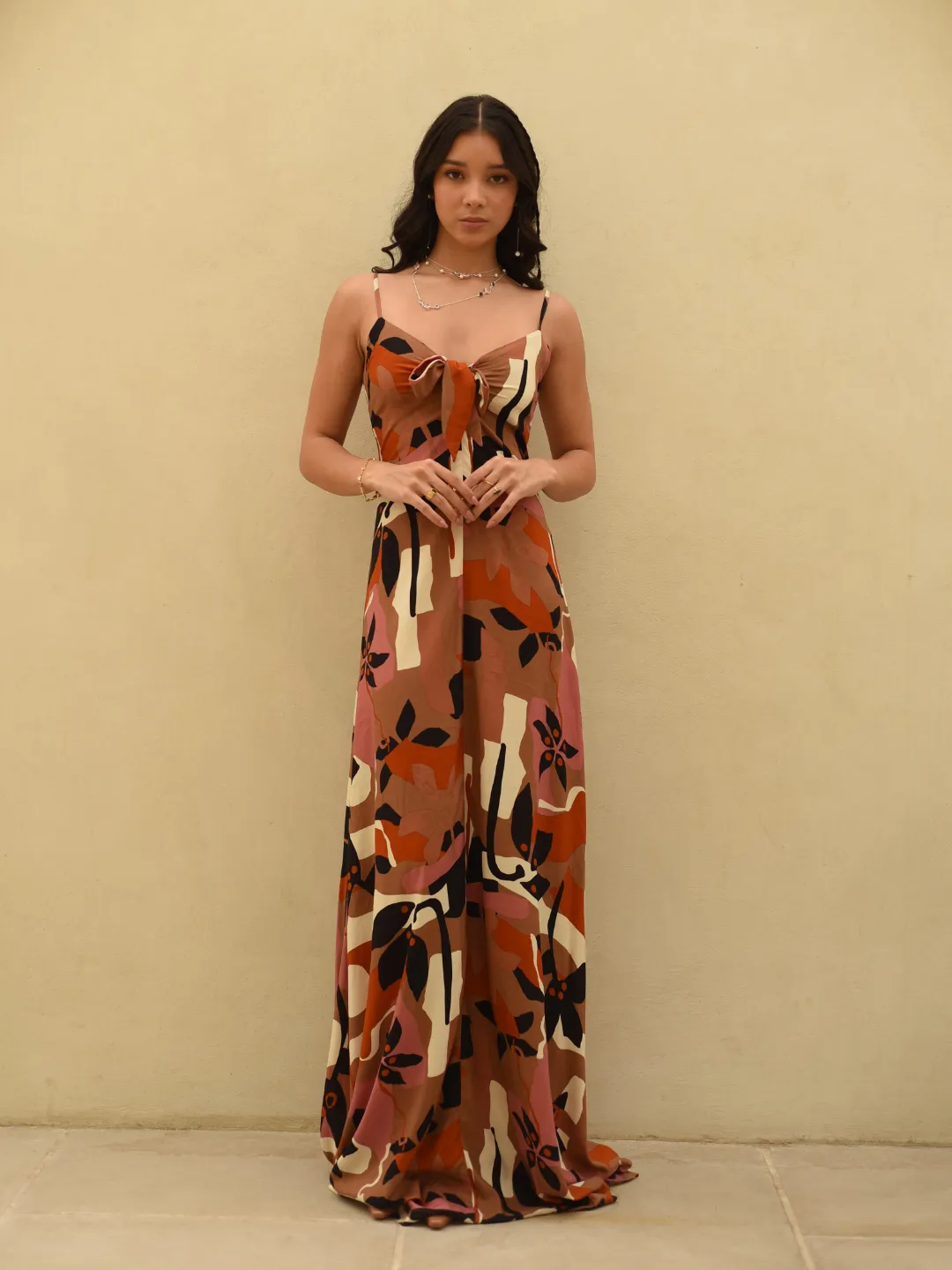 Brown Cotton & Rayon Sunset Serenade Maxi Dress