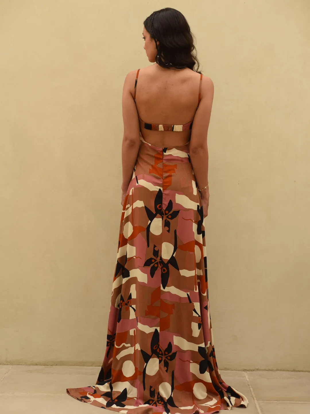 Brown Cotton & Rayon Sunset Serenade Maxi Dress