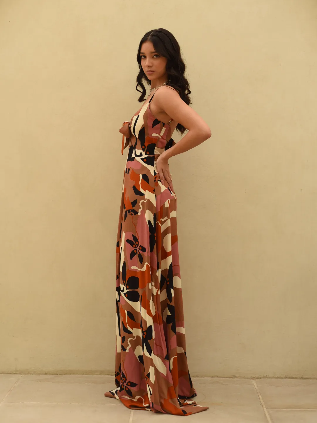 Brown Cotton & Rayon Sunset Serenade Maxi Dress