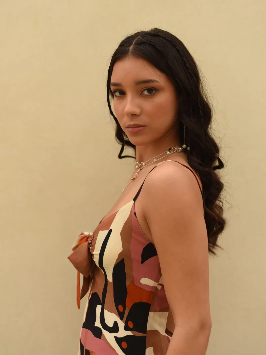 Brown Cotton & Rayon Sunset Serenade Maxi Dress