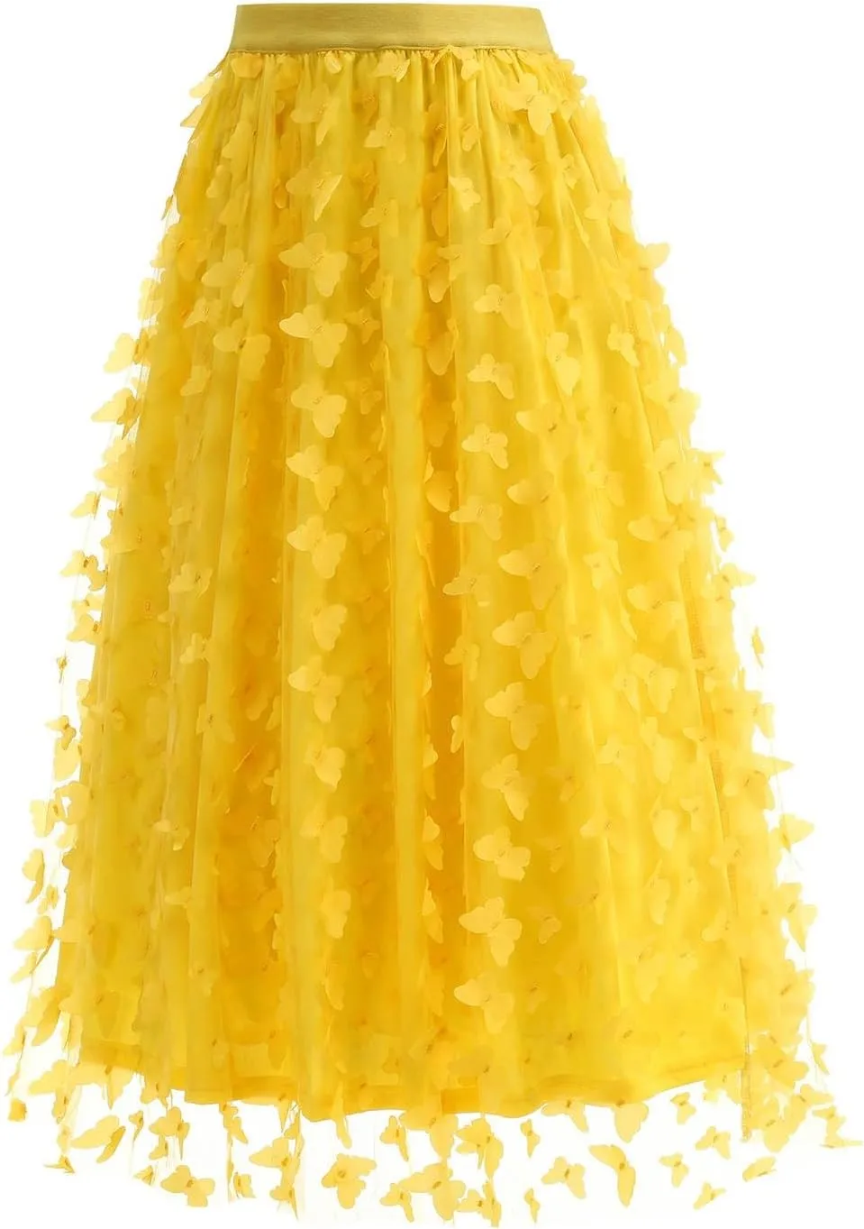 Butterfly Floral Embroidered Women's Skirts - Vintage Tulle Wedding & Prom A-Line Skirts with Elastic Waist Midi Skirt