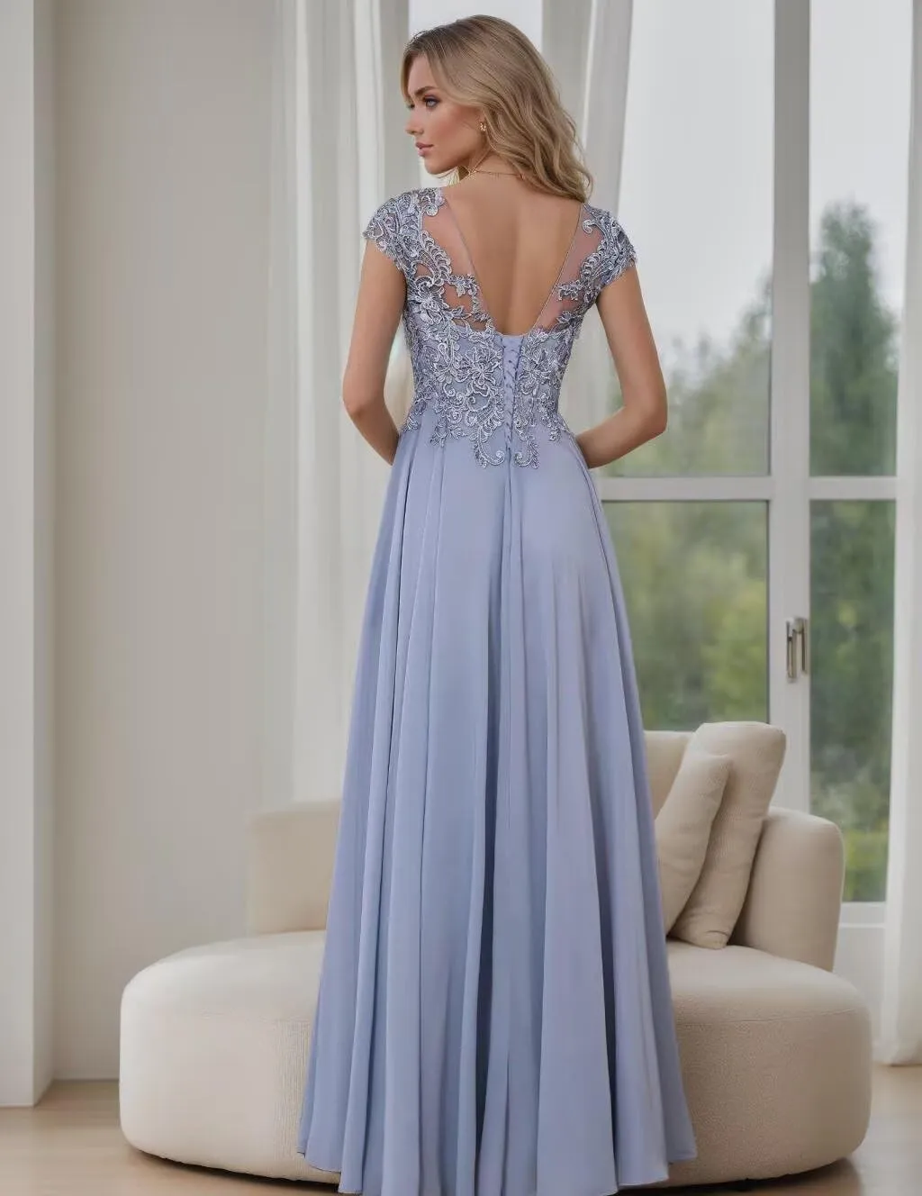 Cap Sleeve Mother of The Bride Dresses for Women Lace Appliques Mother of The Groom Dresses Round Neck Formal Dress