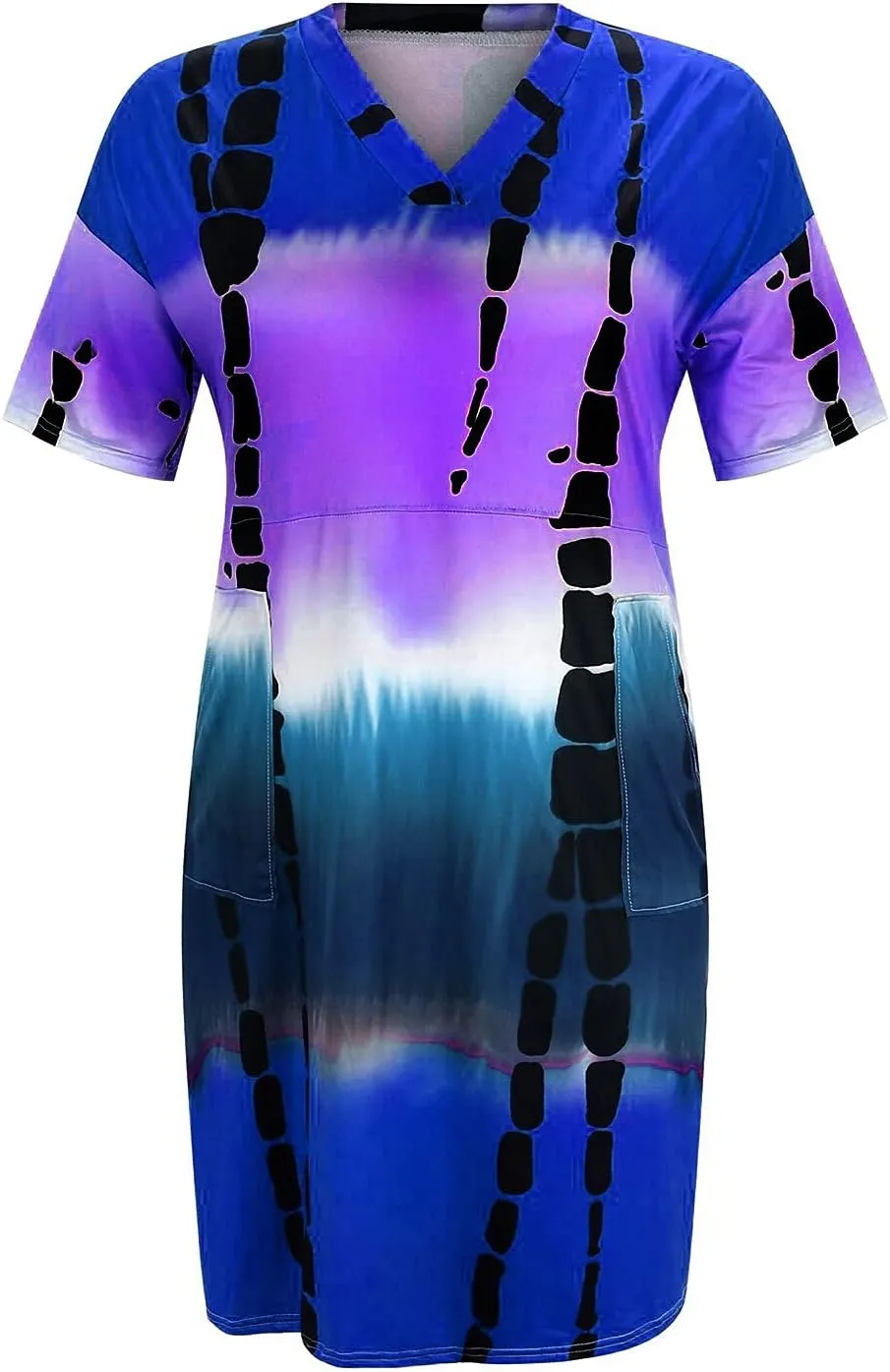 Casual Dresses for Women Plus Size Tie-dye V Neck T-Shirt Dress with Pockets Short Sleeve Midi Dress Summer Dresses