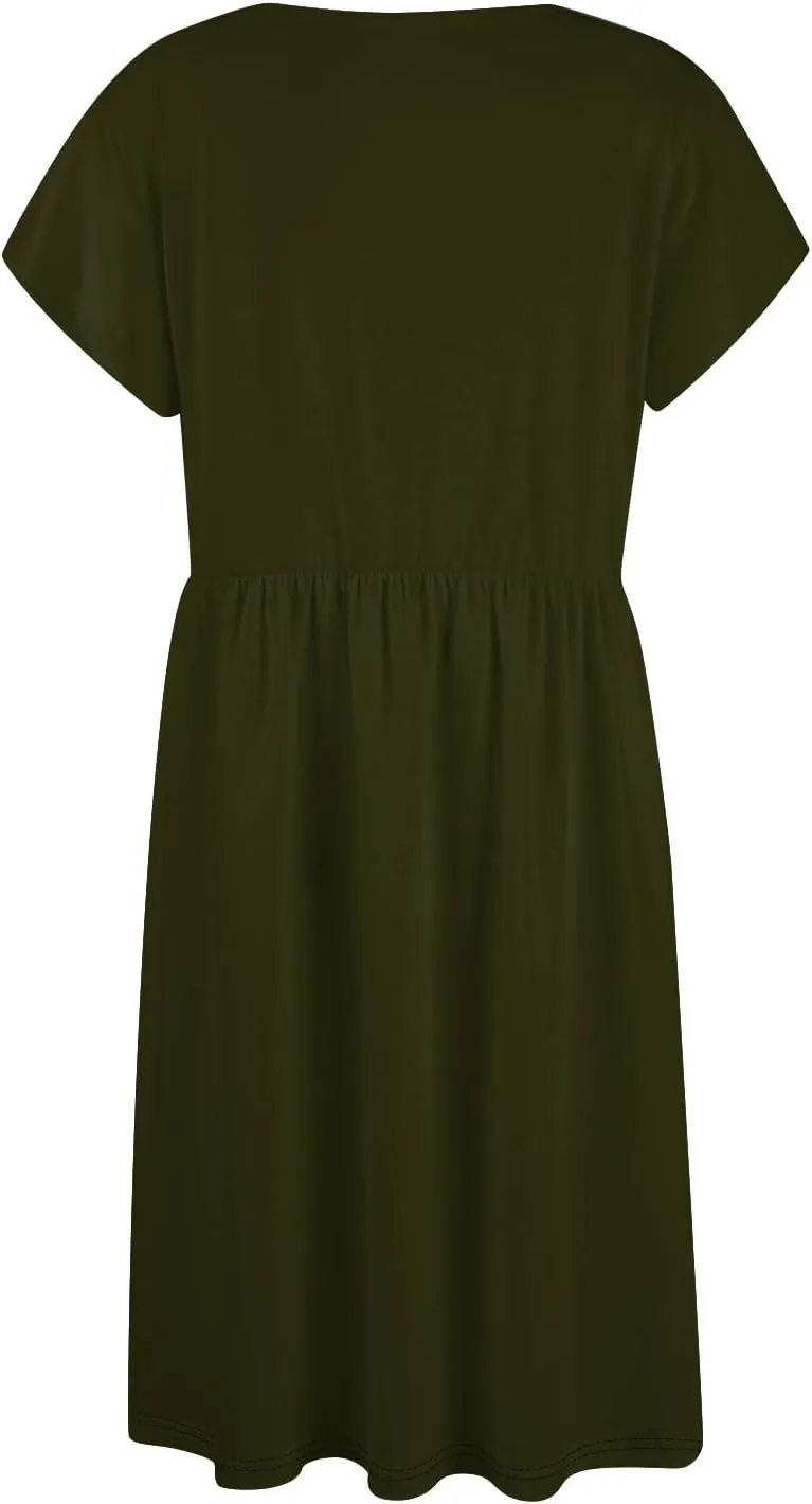Casual Dresses for Women Ruffle Sleeve Button Down Short Tshirt Dress Flowy Summer Beach Vacation Sun Dresses with Pockets