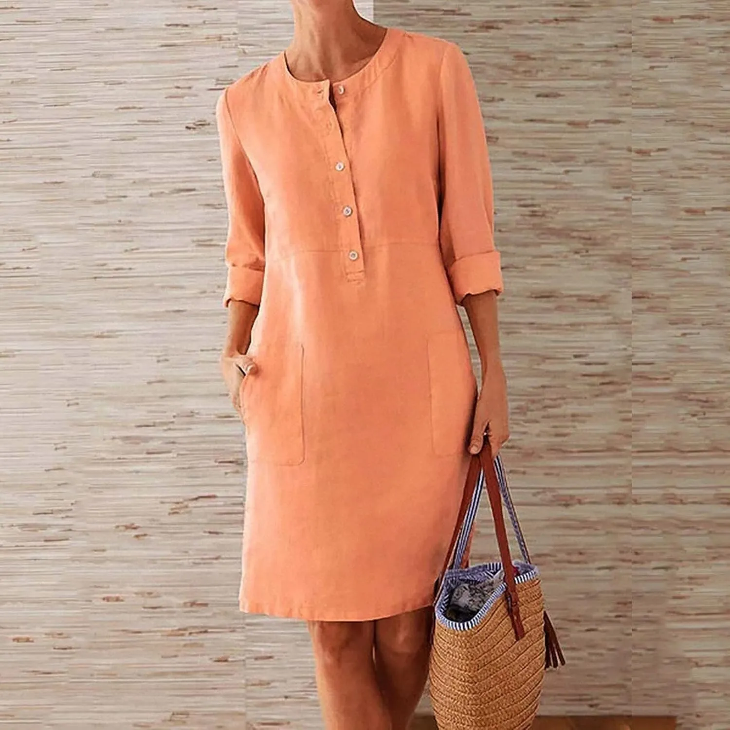Ceboyel Women 2023 Button Linen Dresses Cotton Summer Midi Dresses Short Sleeve Casual Shirt Dress Ladies Teacher Clothing