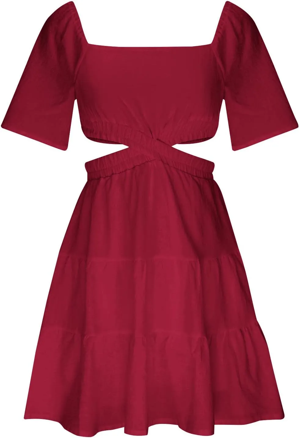 Ceboyel Women Square Neck Short Dress Cutout Tiered Summer Dresses Ruffle Casual Cute Mini Dress Vacation Outfits 2023