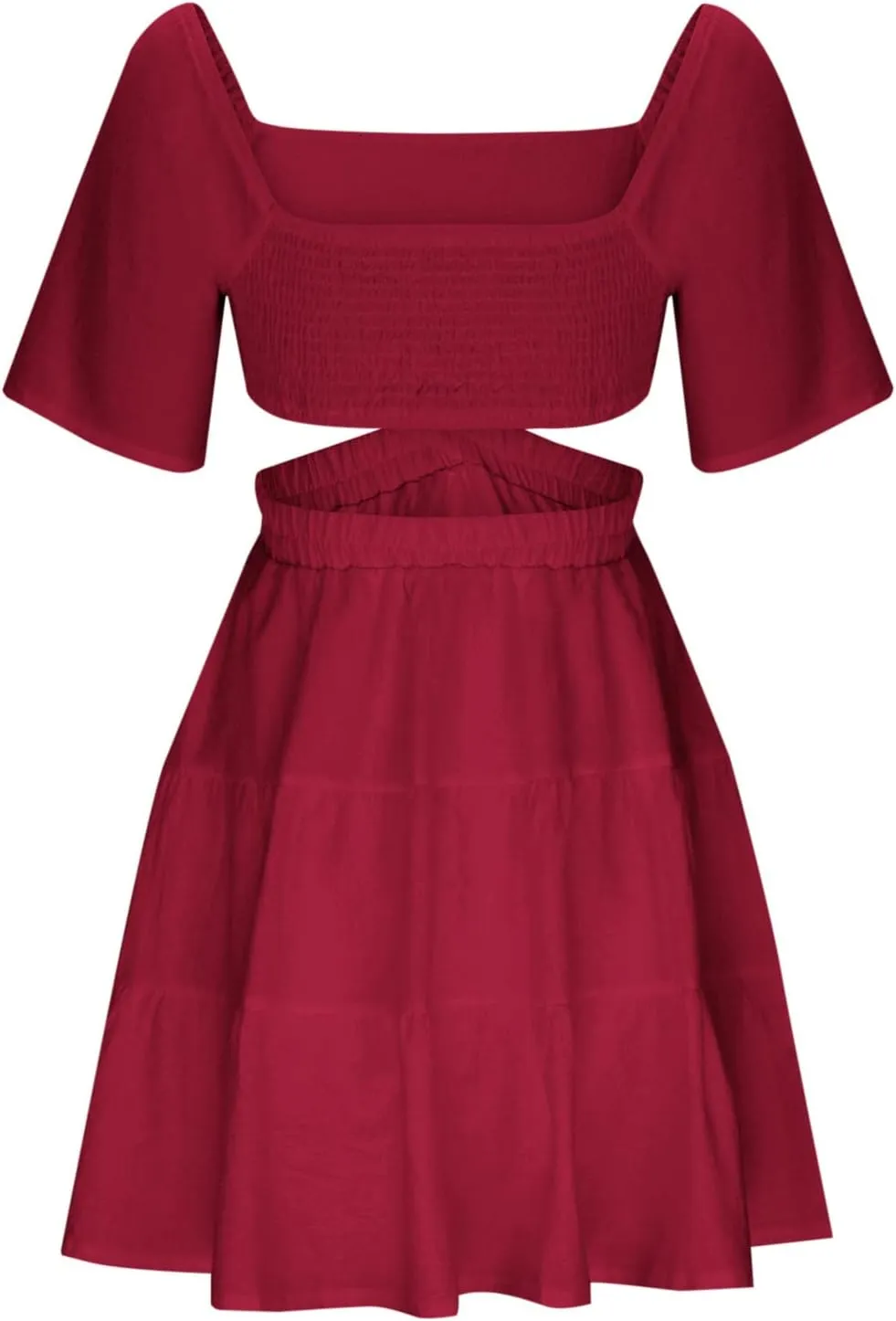 Ceboyel Women Square Neck Short Dress Cutout Tiered Summer Dresses Ruffle Casual Cute Mini Dress Vacation Outfits 2023
