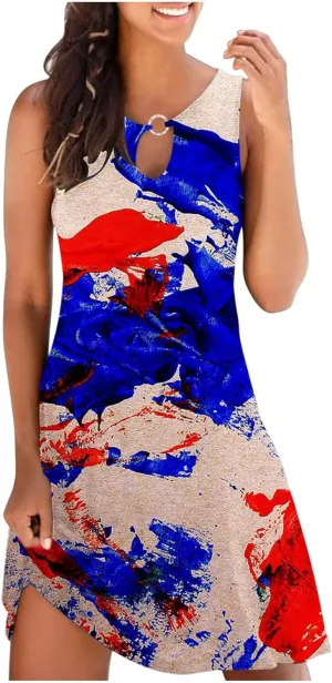 Ceboyel Womens 4Th of July Dress American Flags Sundresses Vacation Short Mini Dress Summer Causal Patriotic Clothing 2023
