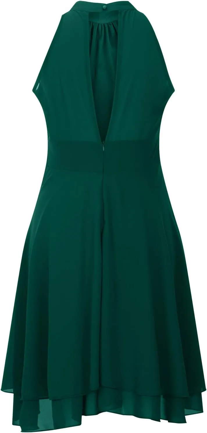 Chiffon Dresses for Women Sexy 2024 Double Layer Ruffle Halter a line Short Dress high Waist Sleeveless Mini Dress