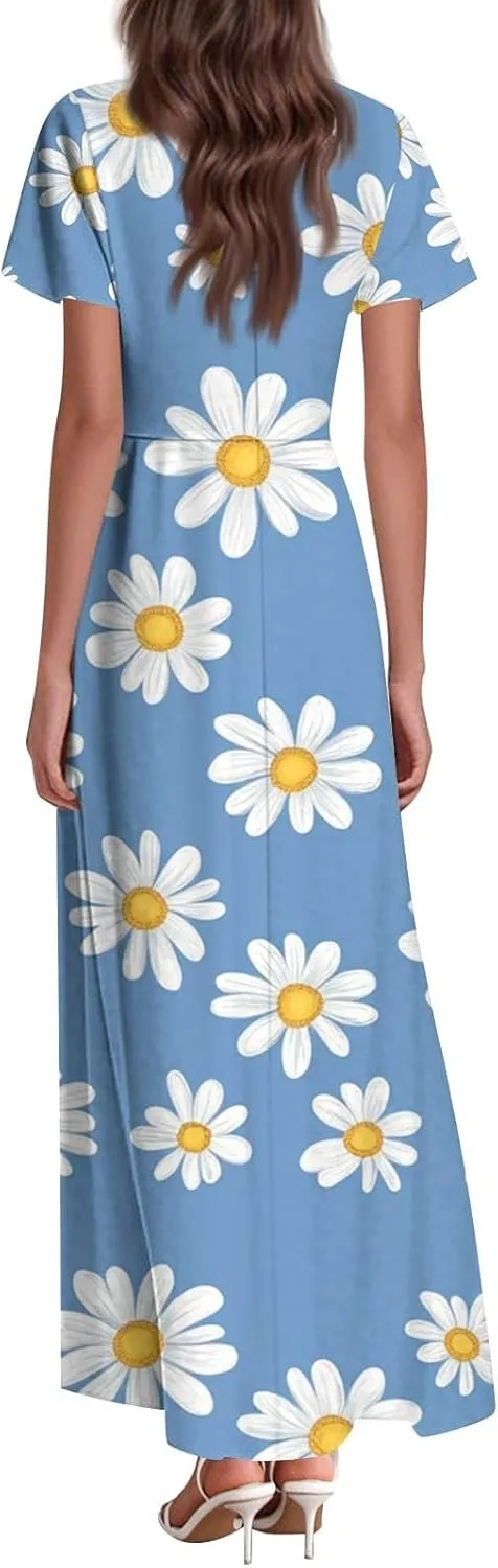 Church Dresses for Women 2025 Summer Elegant Classy Flowy Ruffle Swing V Neck A Line Dress Casual Boho Long Sundress