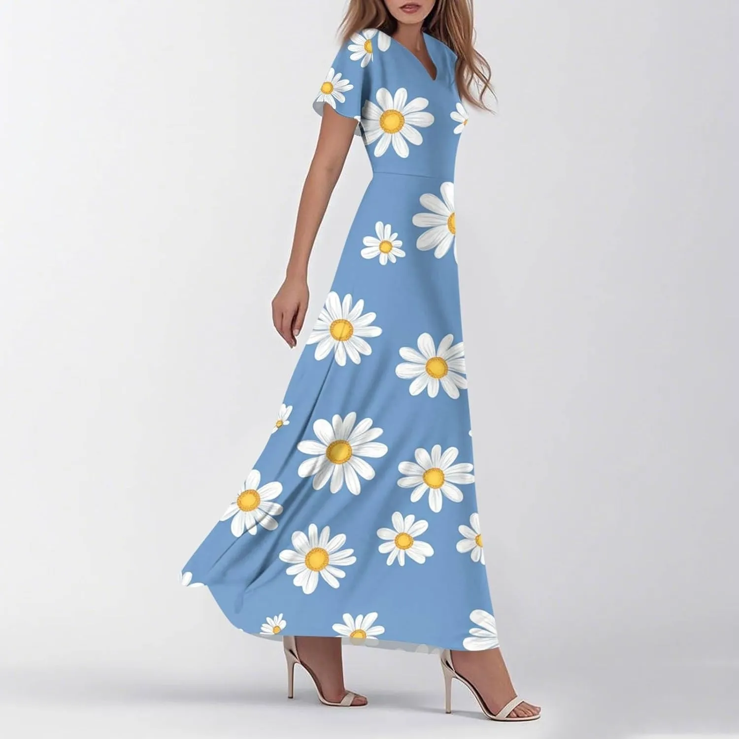 Church Dresses for Women 2025 Summer Elegant Classy Flowy Ruffle Swing V Neck A Line Dress Casual Boho Long Sundress