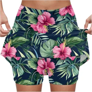 cooki Women's Athletic Skorts Lightweight Golf Skirts Inner Shorts Summer High Waisted Stretchy Floral Print Tennis Skort