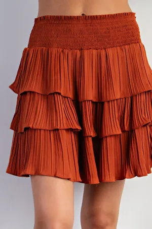 Copper Tiered Ruffle Mini Satin Skirt