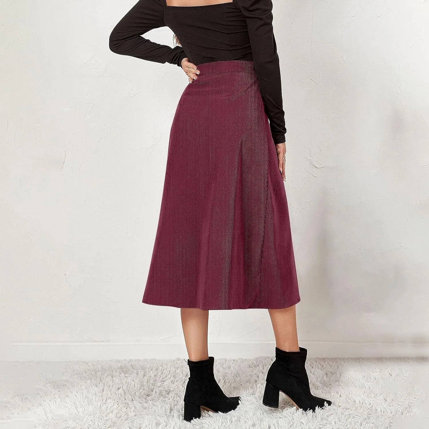 Corduroy Skirt Women High Waisted Suede Skirts Button Down A Line Midi Skirt Fall Winter Business Casual Long Skirts