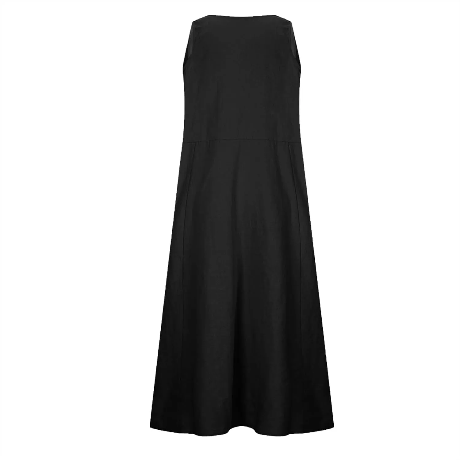 Cotton Linen Tank Dresses for Women Casual Summer Sleeveless Pleated Front Scoop Neck Flowy Midi Sundress with Pockets