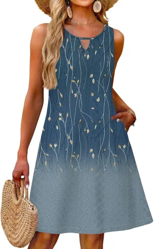 Coverup Summer Dresses for Women 2025 Eyelet Casual Loose Sleeveless Sundresses Tank Dresses with Pockets