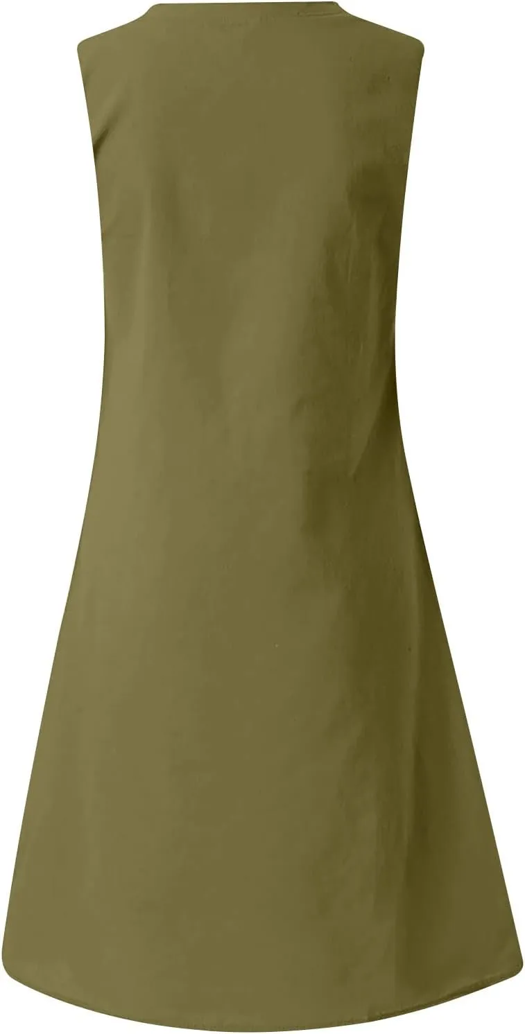 Cute Dresses for Women 2024 Cotton Sleeveless Maxi Tank Sundress Casual Loose Fit Midi Summer Dress with Plus Size