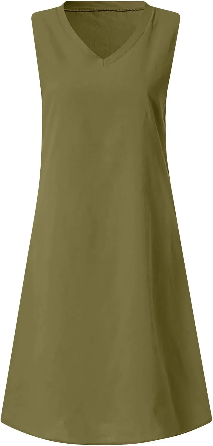Cute Dresses for Women 2024 Cotton Sleeveless Maxi Tank Sundress Casual Loose Fit Midi Summer Dress with Plus Size