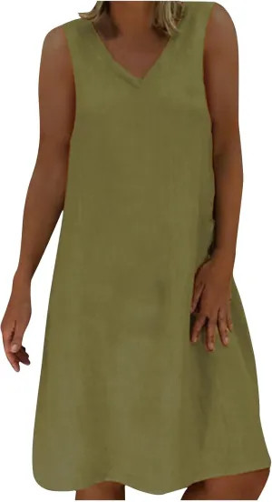 Cute Dresses for Women 2024 Cotton Sleeveless Maxi Tank Sundress Casual Loose Fit Midi Summer Dress with Plus Size