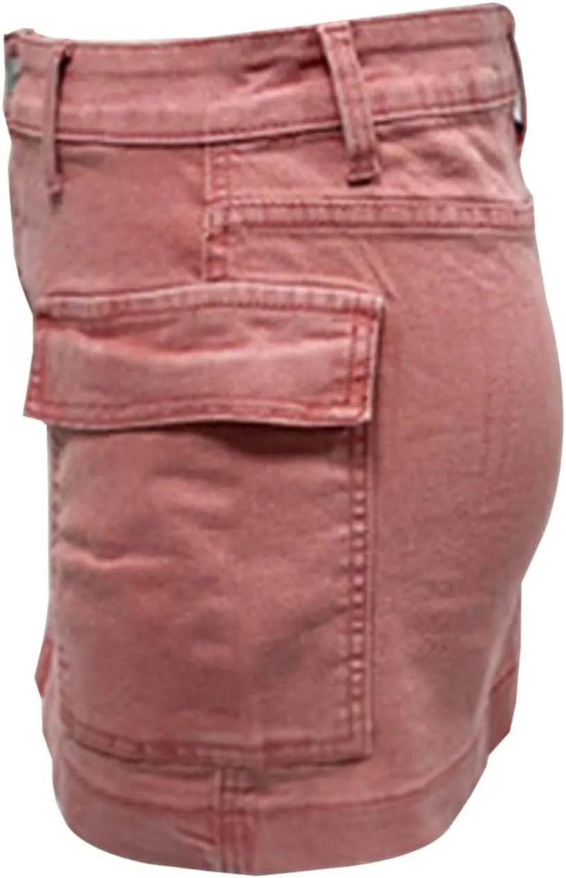 Denim Cargo Skirt with Pocket for Women High Waisted Button Mini Skirt 2025 Trendy Slim Fit Distressed Bodycon Jean Skirts