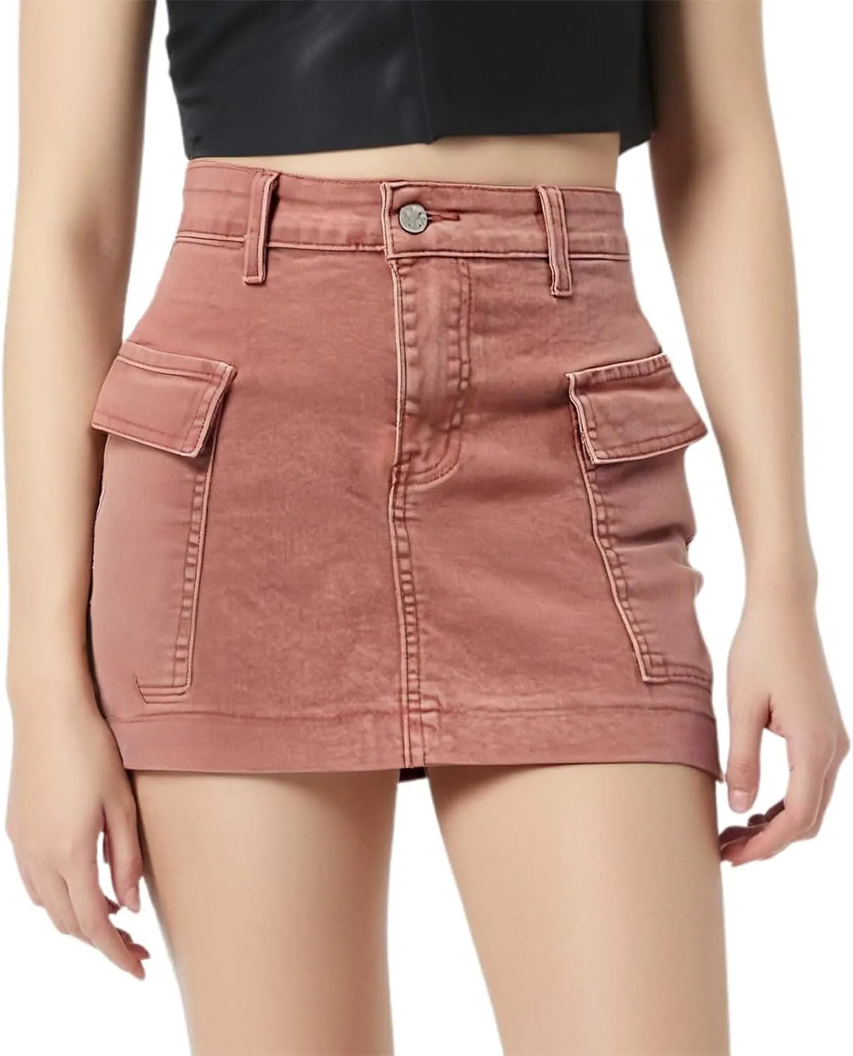 Denim Cargo Skirt with Pocket for Women High Waisted Button Mini Skirt 2025 Trendy Slim Fit Distressed Bodycon Jean Skirts