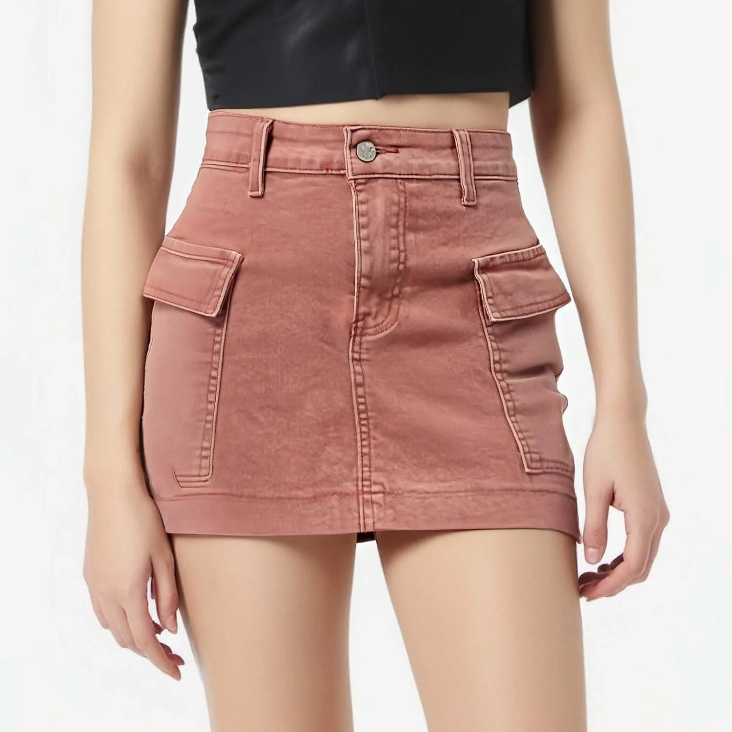 Denim Cargo Skirt with Pocket for Women High Waisted Button Mini Skirt 2025 Trendy Slim Fit Distressed Bodycon Jean Skirts