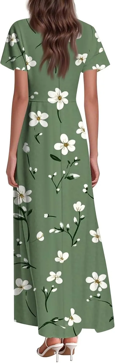 DOPOCQ Dresses for Women Trendy Floral Print Hem Chiffon Cocktail Dress Summer Ruffle Short Sleeve V Neck Flowy Sundress