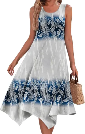 DOPOCQ Midi Dresses for Women 2024 Summer Hawaiian Trendy Print Boho Beach Dresses Casual Plus Size Sleeveless Tank Sundress