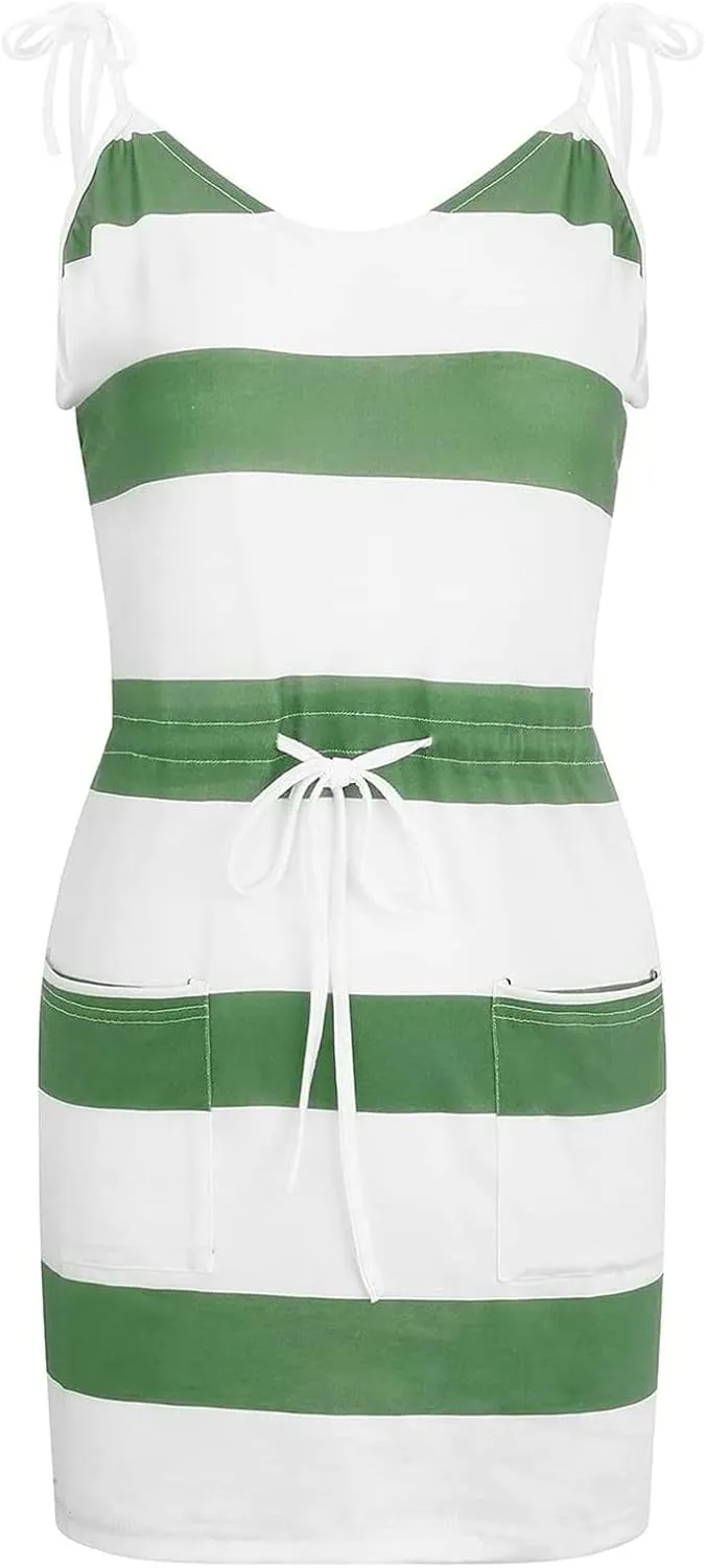 Dresses for Women 2023, Trendy Striped Beach Cover Up Boho Mini Dress Summer Casual Tunic Dress with Pockets