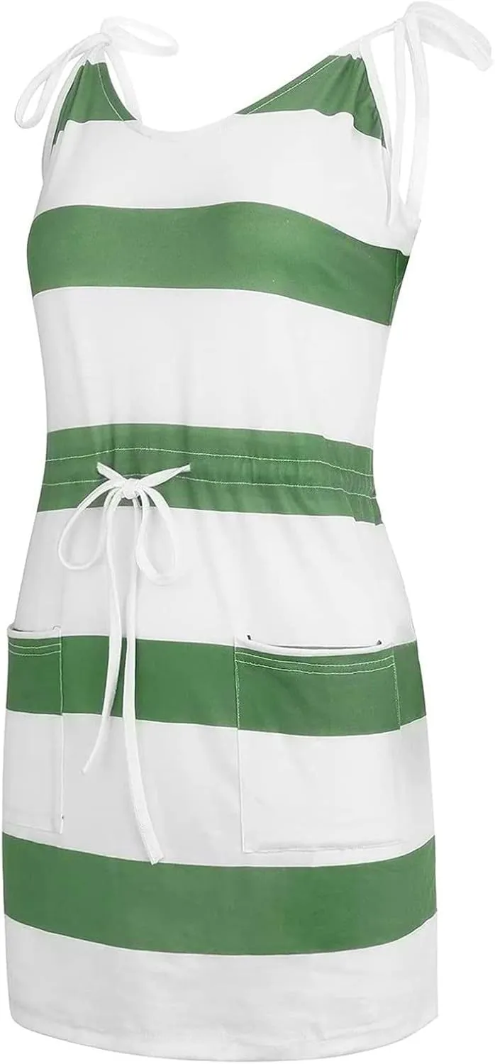 Dresses for Women 2023, Trendy Striped Beach Cover Up Boho Mini Dress Summer Casual Tunic Dress with Pockets