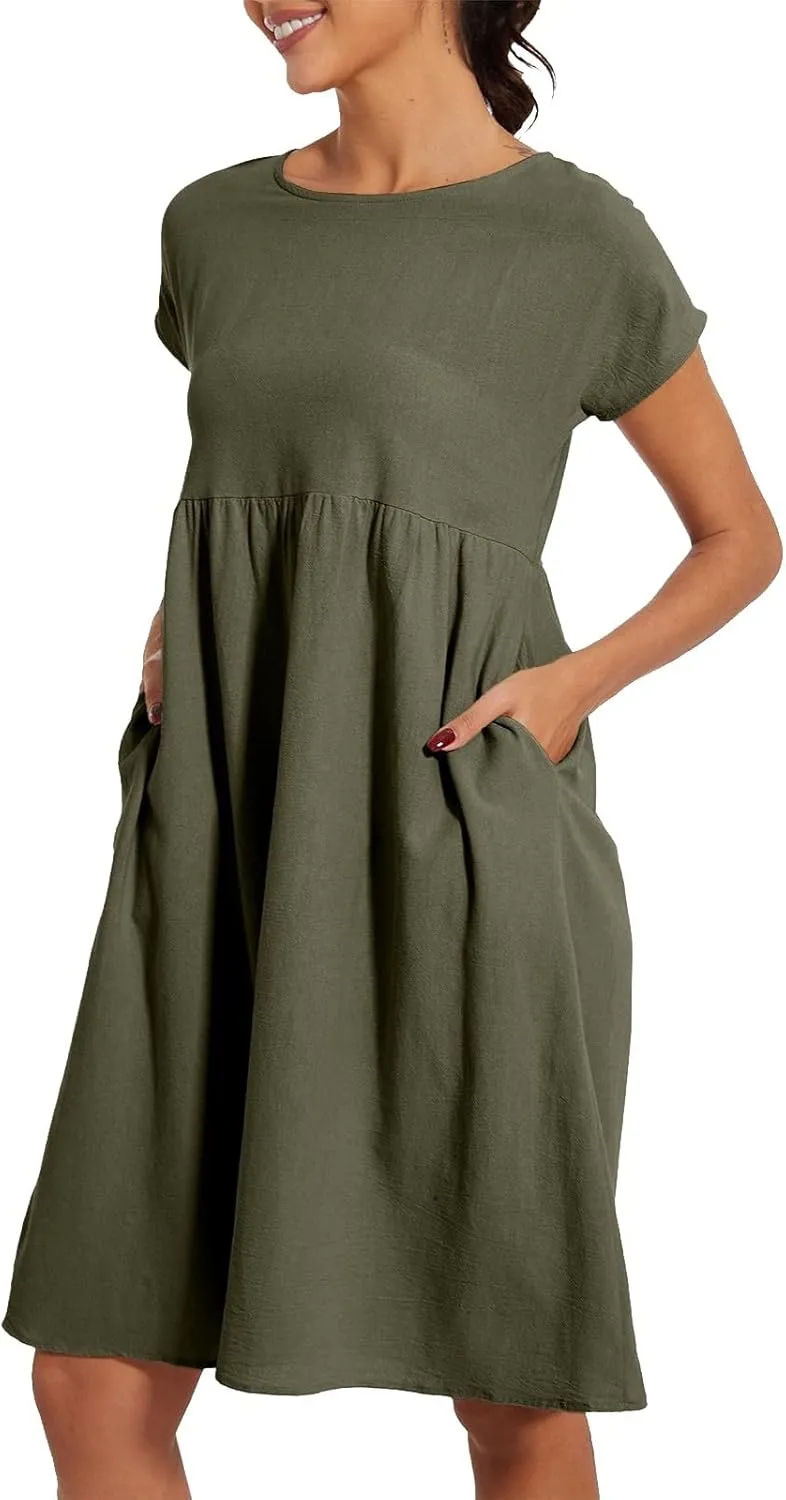 Dresses for Women 2024 Casual Summer Trendy Plus Size Short Sleeves Cute Midi Dress Boho Beach Sundress with Pockets