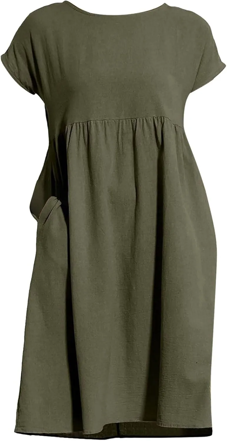 Dresses for Women 2024 Casual Summer Trendy Plus Size Short Sleeves Cute Midi Dress Boho Beach Sundress with Pockets