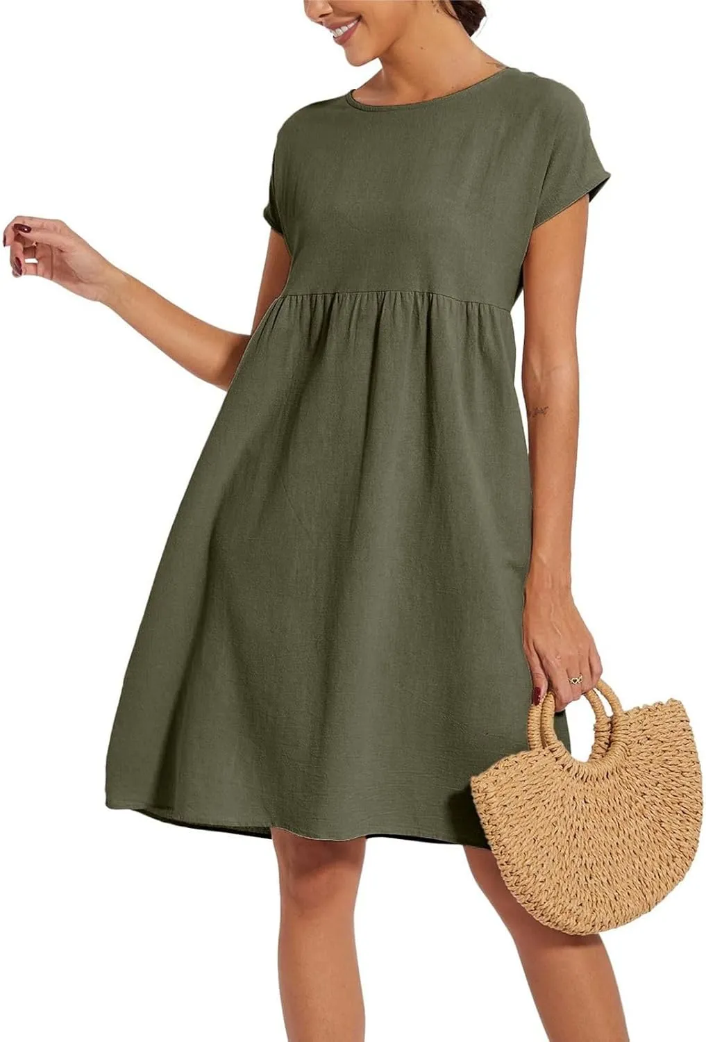 Dresses for Women 2024 Casual Summer Trendy Plus Size Short Sleeves Cute Midi Dress Boho Beach Sundress with Pockets