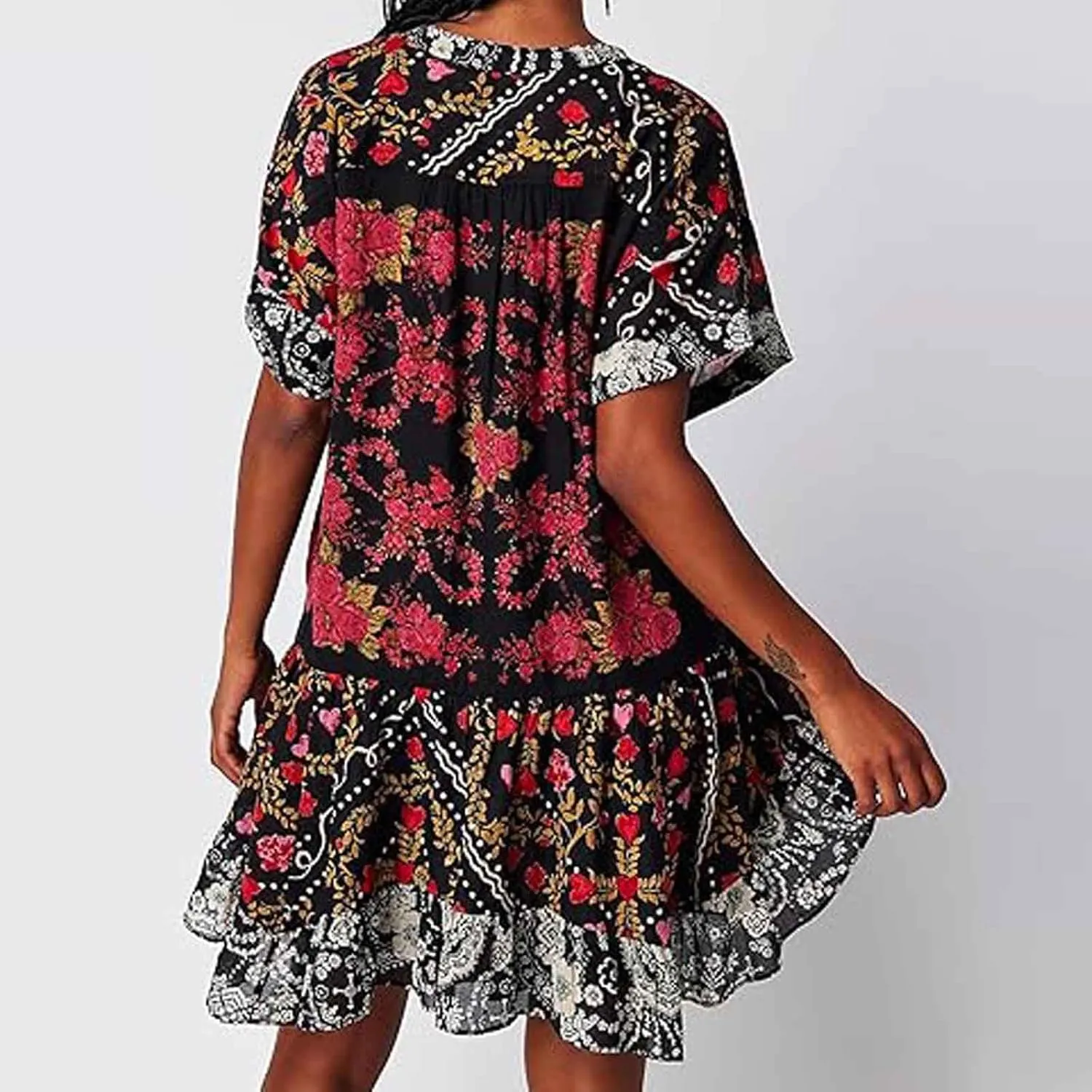 Dresses for Women 2024 Summer Boho Dress Floral Casual Sundresses Sexy V Neck Babydoll Dresses Dress