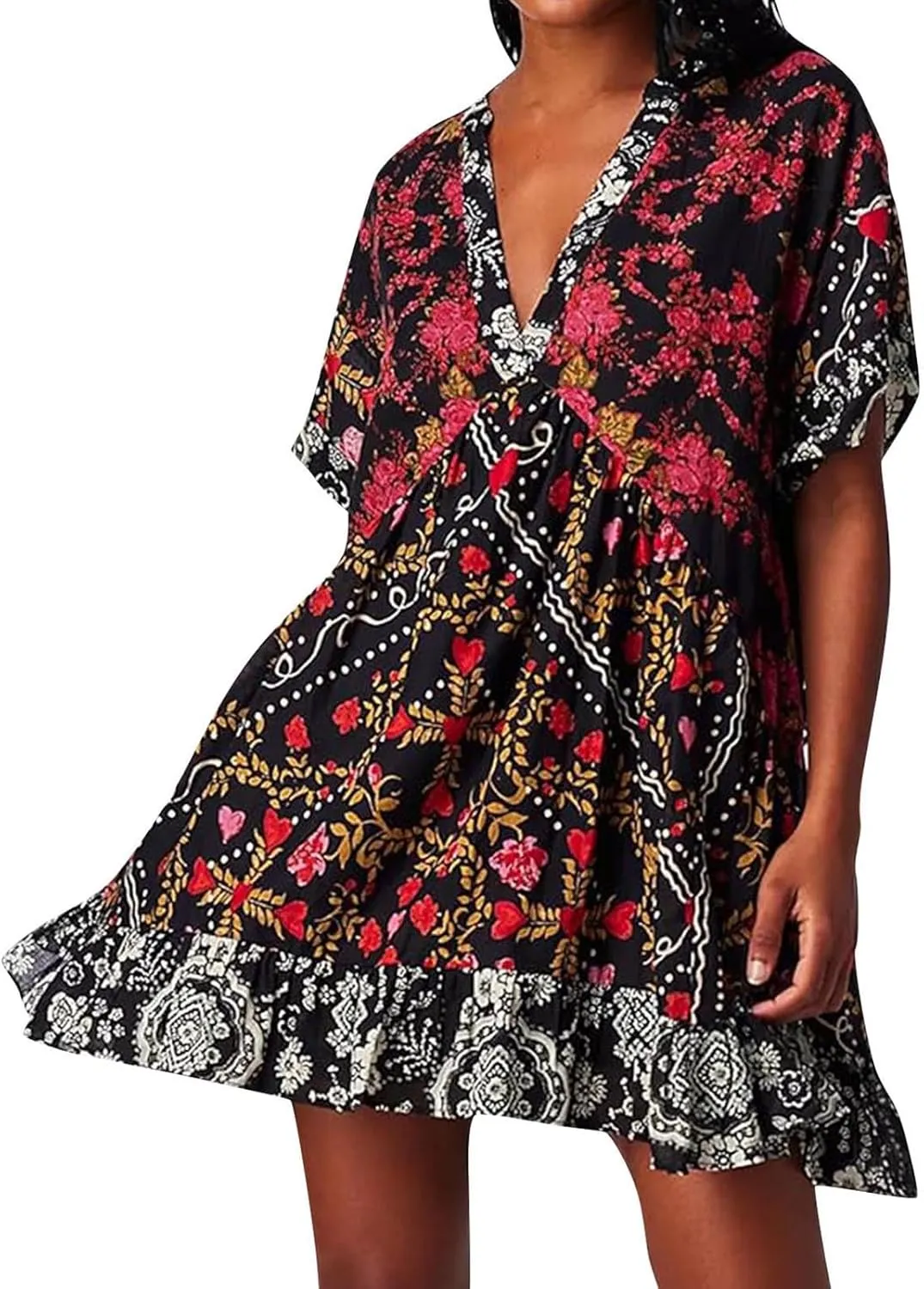 Dresses for Women 2024 Summer Boho Dress Floral Casual Sundresses Sexy V Neck Babydoll Dresses Dress