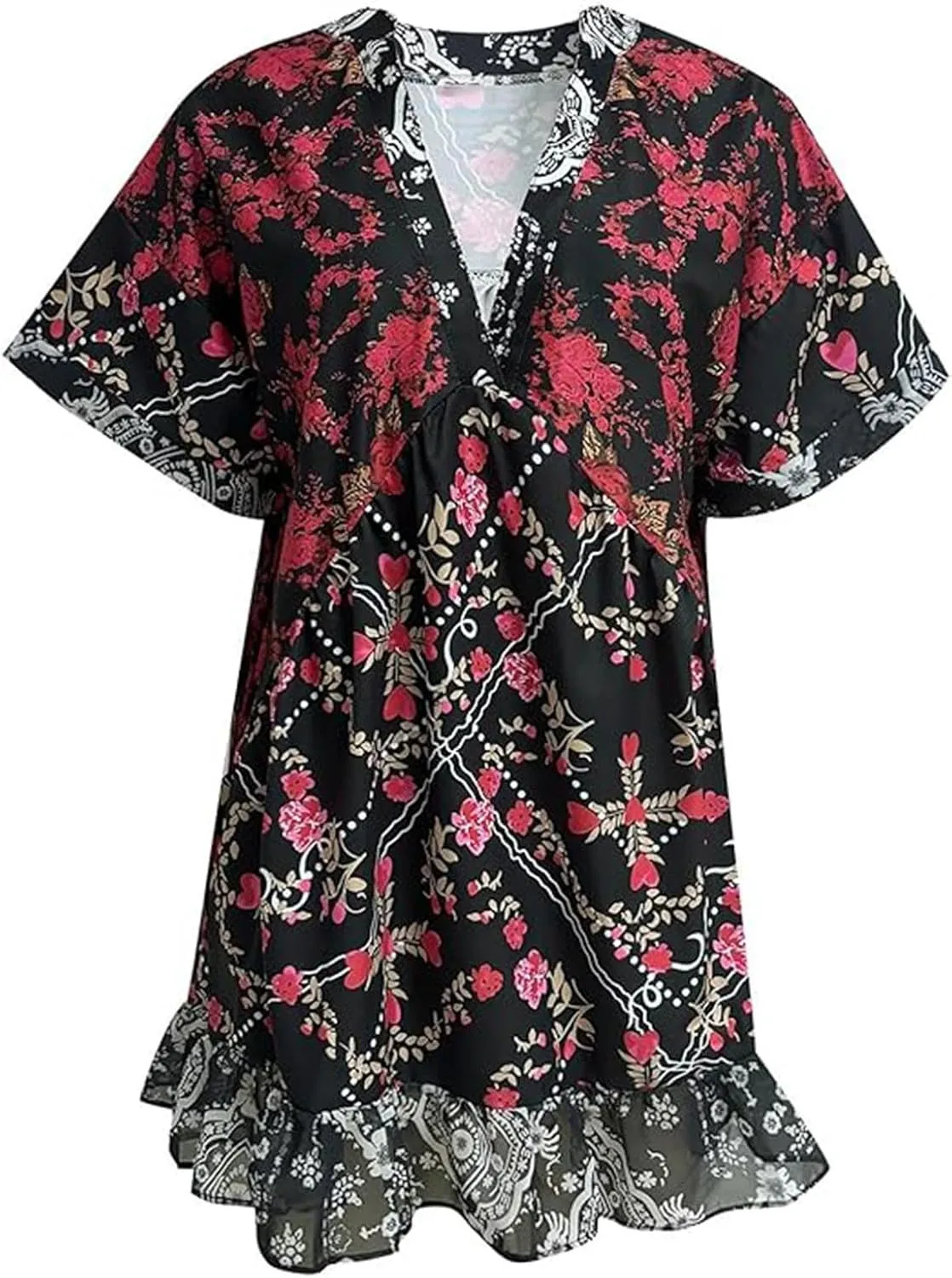 Dresses for Women 2024 Summer Boho Dress Floral Casual Sundresses Sexy V Neck Babydoll Dresses Dress