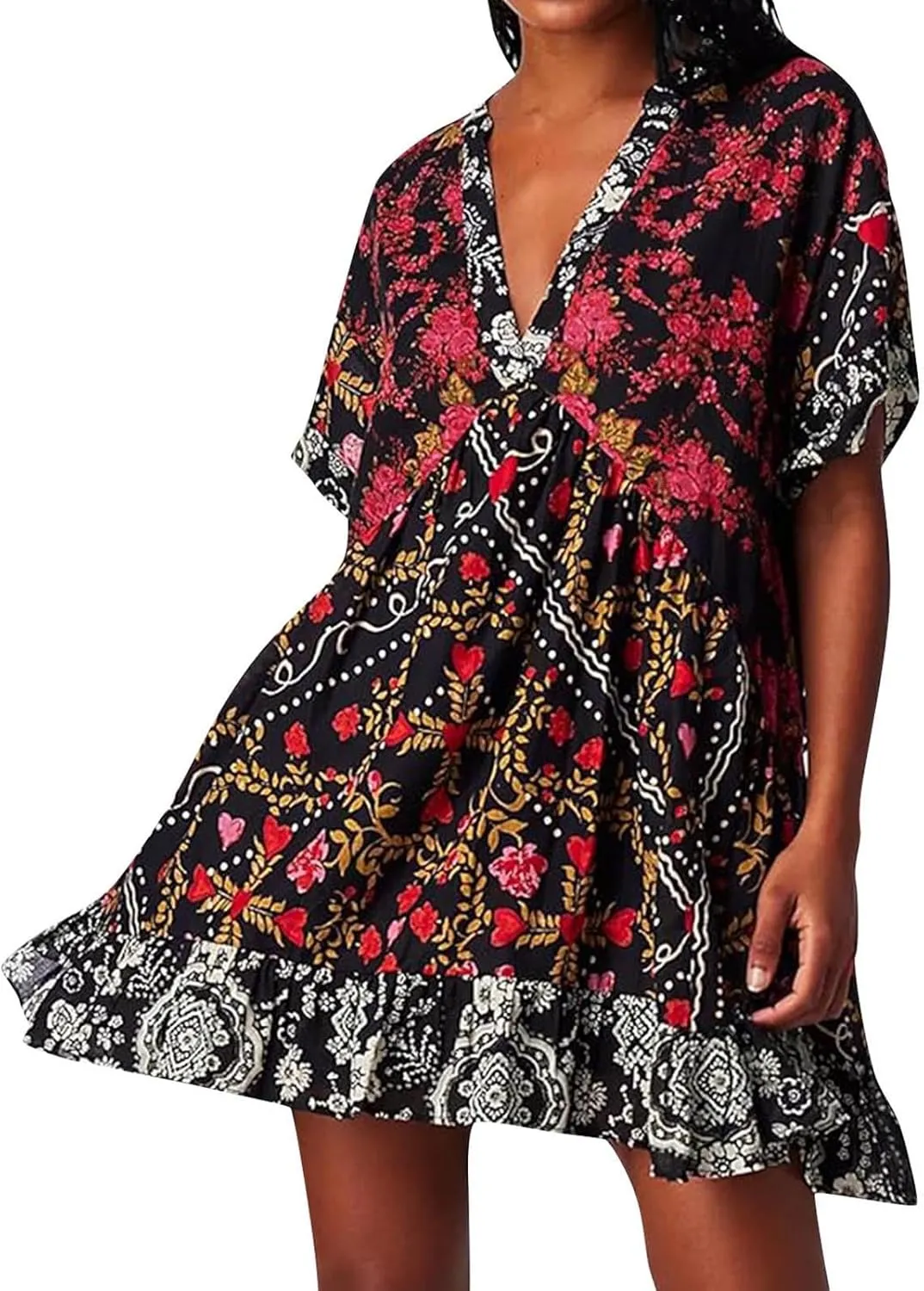 Dresses for Women 2024 Summer Boho Dress Floral Casual Sundresses Sexy V Neck Babydoll Dresses Dress