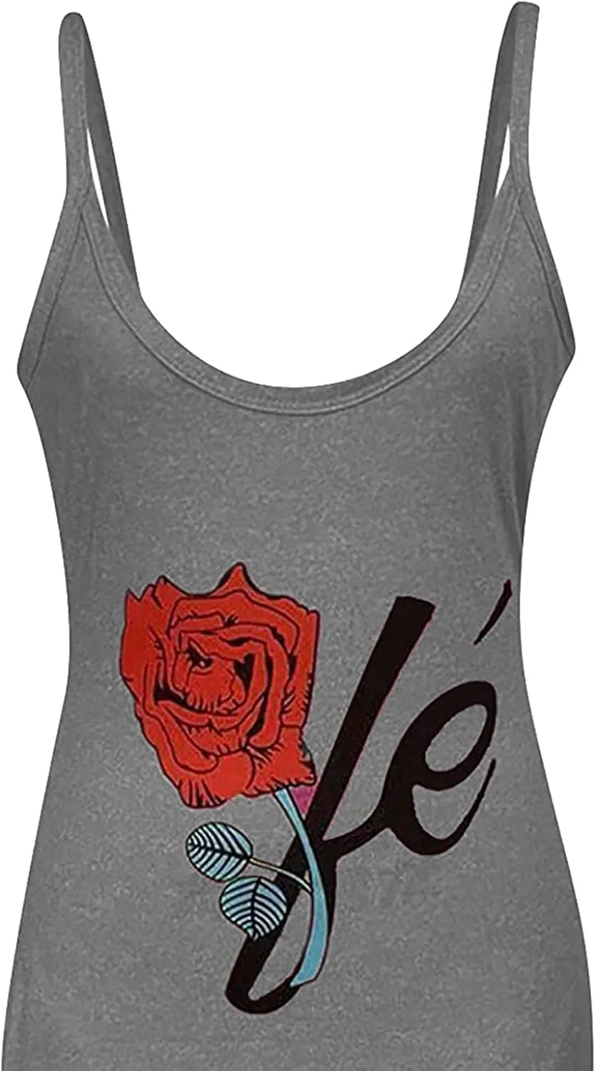 Dresses for Women 2024 Womens Summer Trendy Sexy Spaghetti Straps Sleeveless Floral Print Loose Casual Comfy Dresses