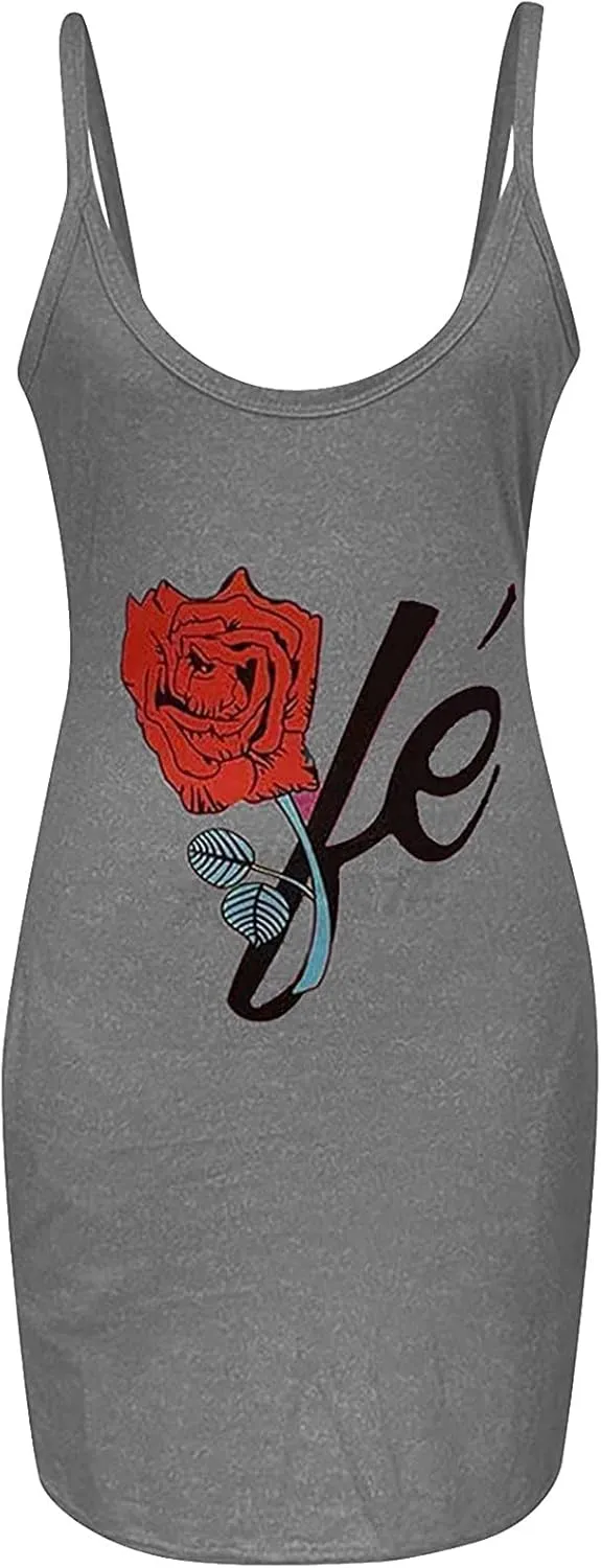 Dresses for Women 2024 Womens Summer Trendy Sexy Spaghetti Straps Sleeveless Floral Print Loose Casual Comfy Dresses