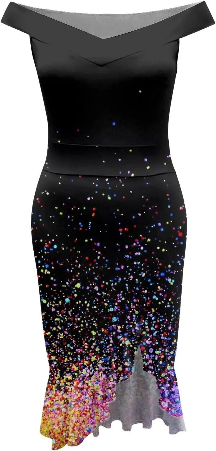 Dresses for Women 2024,Fashion Sexy Summer Off Shoulder Short Sleeve Sequin Ruffle Irregular Dresses for Women