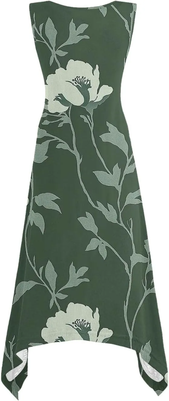 Dresses for Women 2025 Casual Summer Printed Sleeveless Crew Neck Flowy Sundersses Patchwork Beach Vacation Sundress