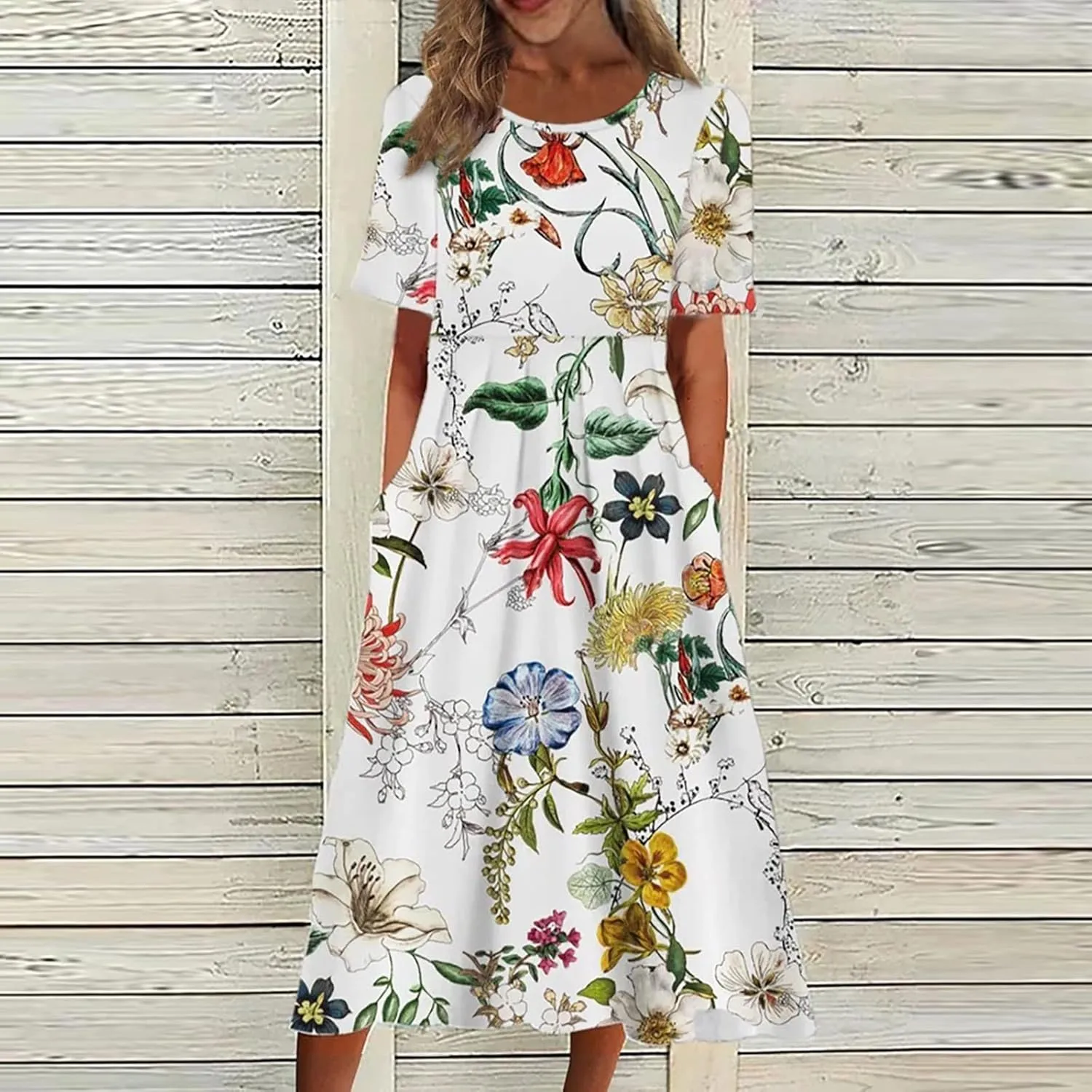 Dresses for Women 2025 Casual Summer Trendy Floral Dress Maxi Classy Sundresses Vacation Short Sleeve Sundress A Line