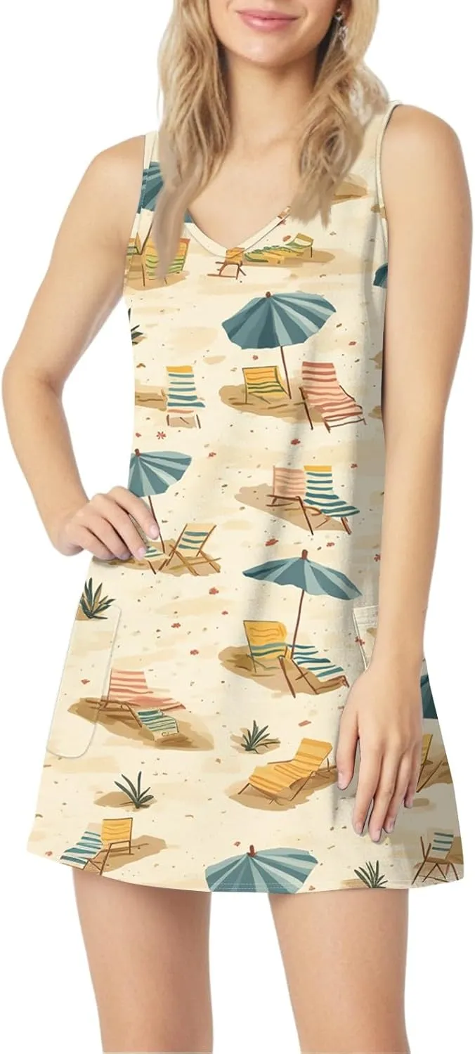 Dresses for Women 2025 Summer Beach Vacation Clothes Spring Sleeveless V Neck Casual Sundresses