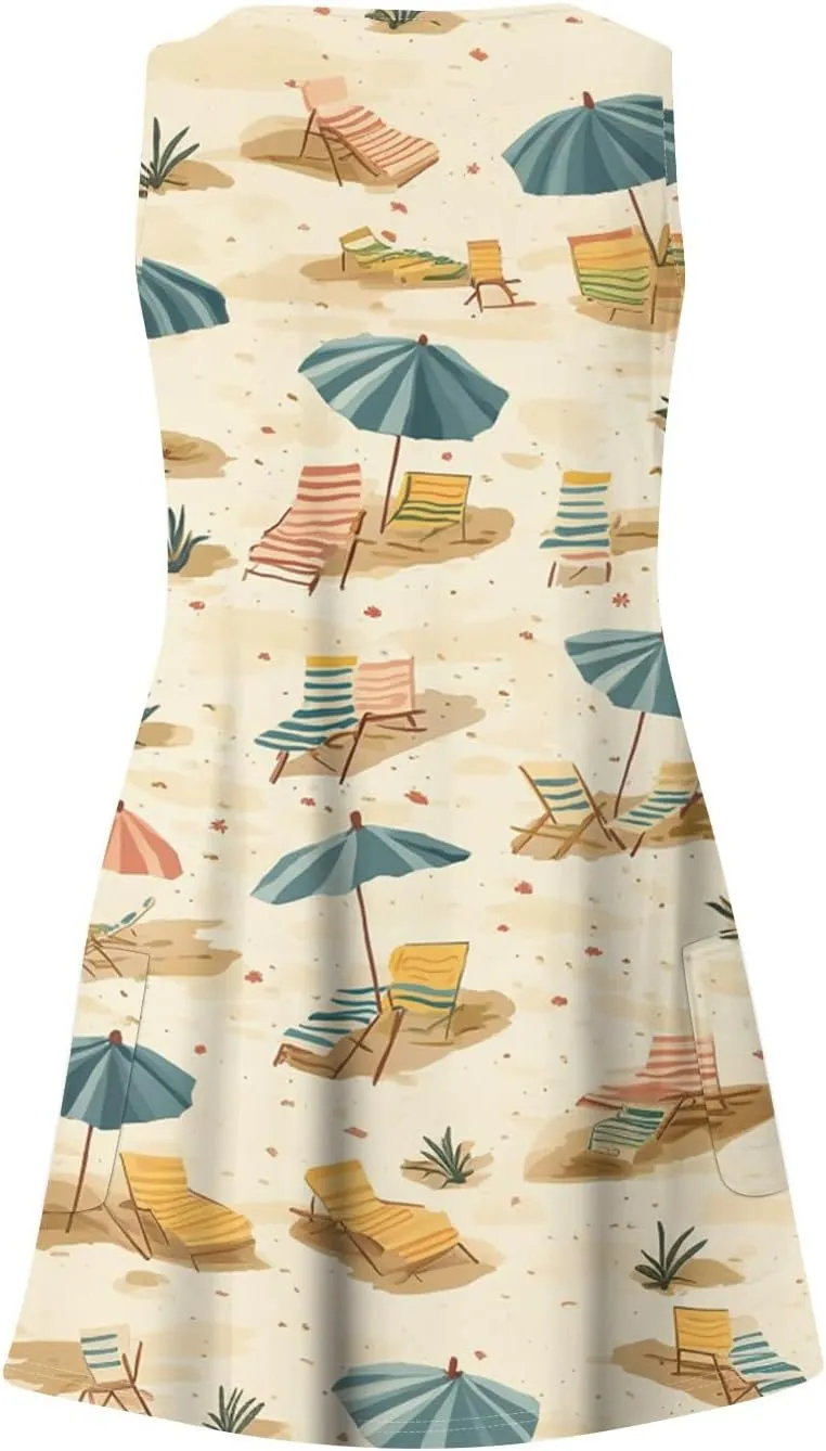 Dresses for Women 2025 Summer Beach Vacation Clothes Spring Sleeveless V Neck Casual Sundresses