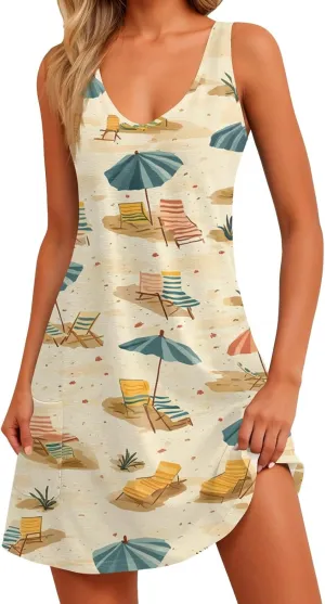 Dresses for Women 2025 Summer Beach Vacation Clothes Spring Sleeveless V Neck Casual Sundresses